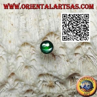 Mini boucle d'oreille en argent, ronde avec sourire (vert et blanc)