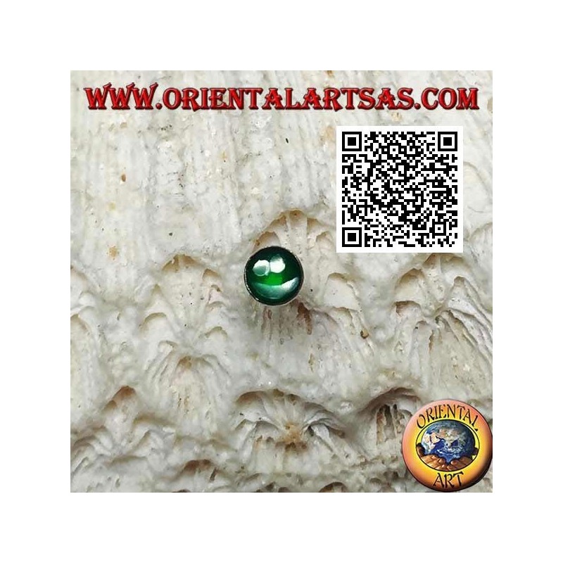 Mini boucle d'oreille en argent, ronde avec sourire (vert et blanc)