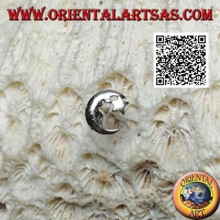 Mini boucle d'oreille en argent, avec lune et étoile suspendues lisses et arrondies