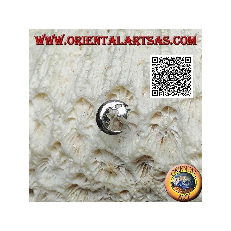 Mini silberner Ohrring, mit Mond und Stern hängen glatt und abgerundet