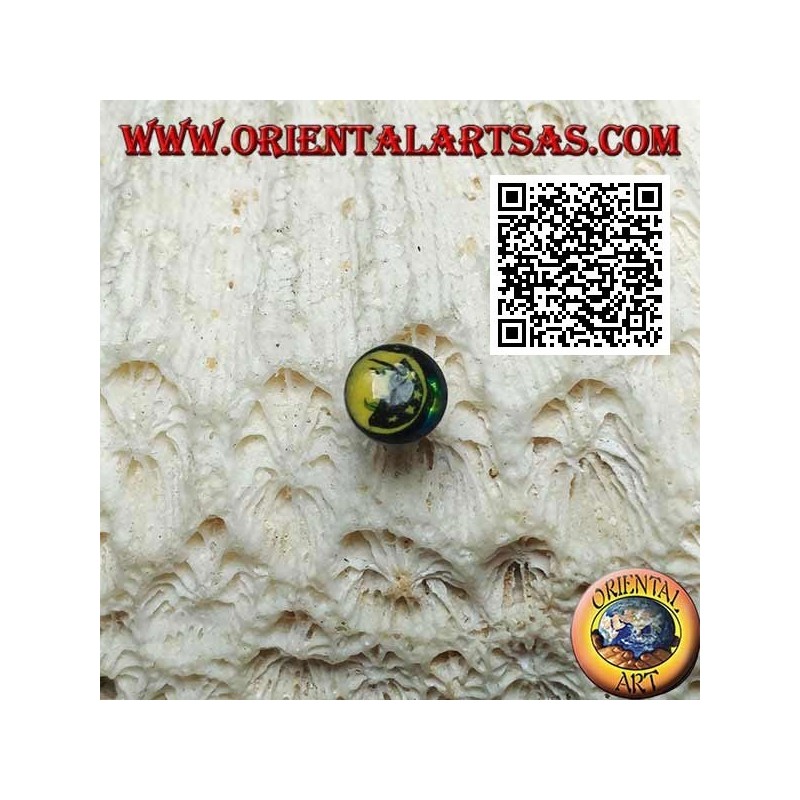 Mini silver earring, round face with stars (black and yellow)