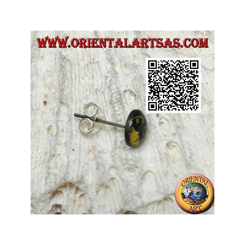 Mini silver earring, round face with stars (black and yellow)