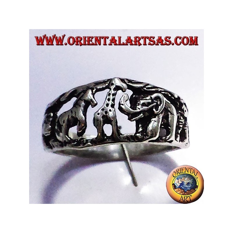 Silver ring, animals of the African Savannah
