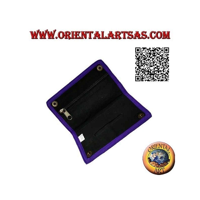 Portatabacco con sole spirale e zip interna, in 100% cotone e chiusura a clip (viola)