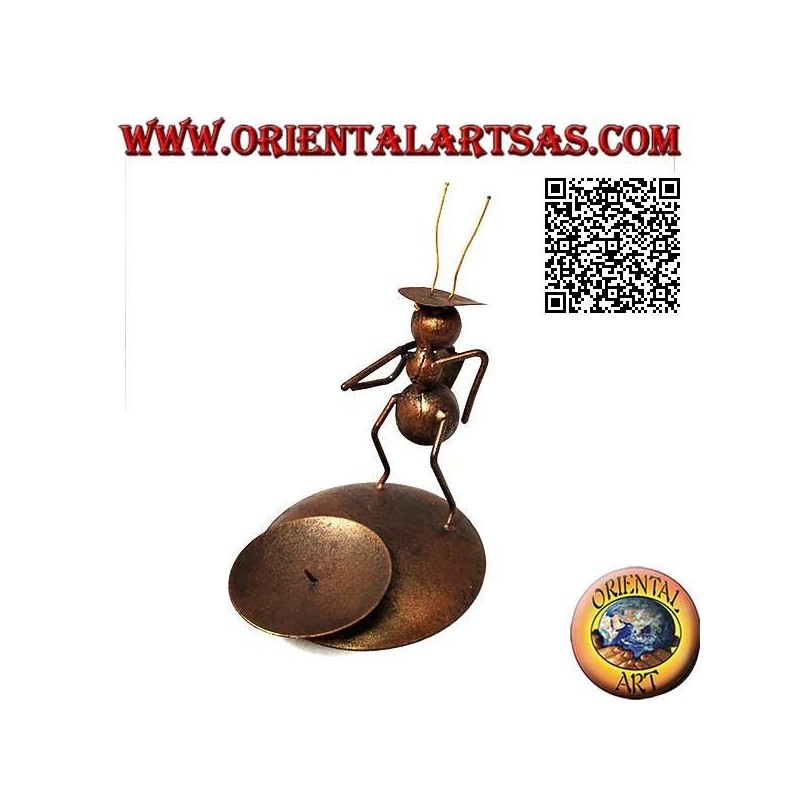 Wrought iron candle holder, peasant ant with a hoe on his shoulders