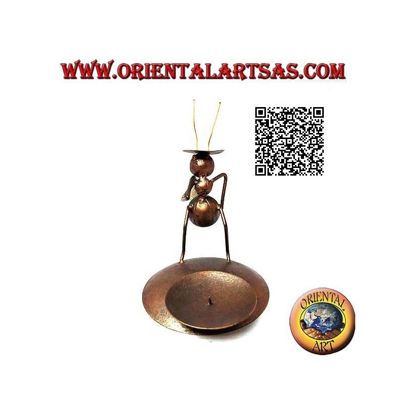 Wrought iron candle holder, peasant ant with a hoe on his shoulders