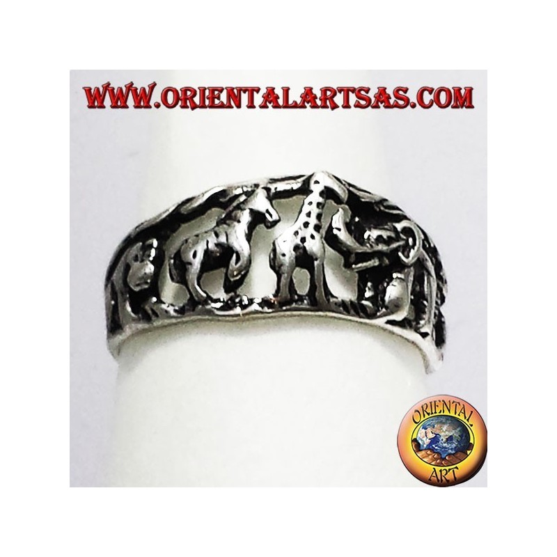 Silver ring, animals of the African Savannah