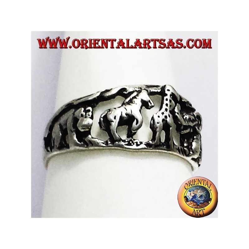 Anello in argento, animali della Savana Africana