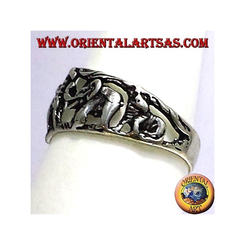 Bague en argent, les animaux de la savane africaine