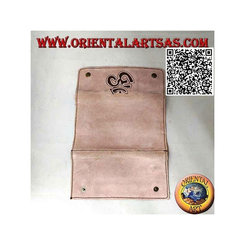 Portatabacco e cartine con zip interna e "Om" , in 100% pelle scamosciata e chiusura a clip (rosa chiaro)