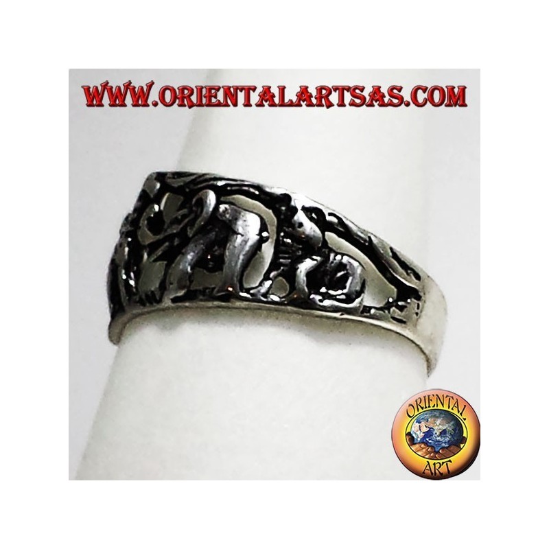 Anello in argento, animali della Savana Africana