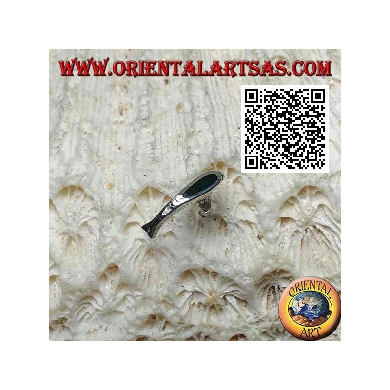 Boucle d'oreille mini en argent, le dauphin avec agate verte au dos