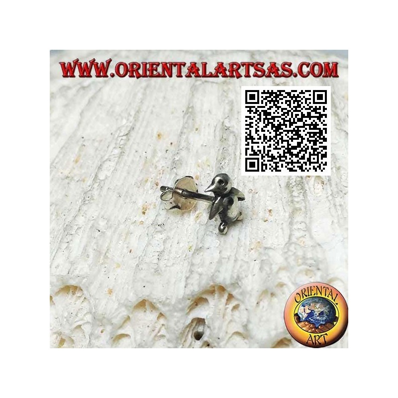 Boucle d'oreille mini argent, le pingouin