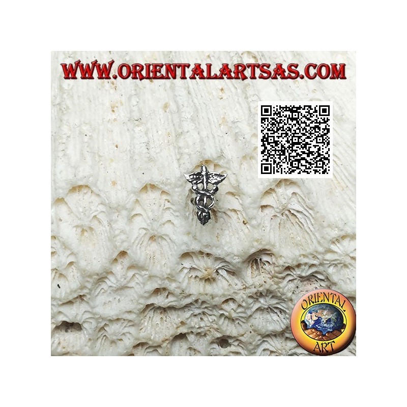 Mini silver earring, the Caduceus (symbol of doctors and pharmacists)