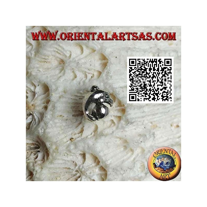 Mini boucle d'oreille en argent, le dauphin sur la balle (a)