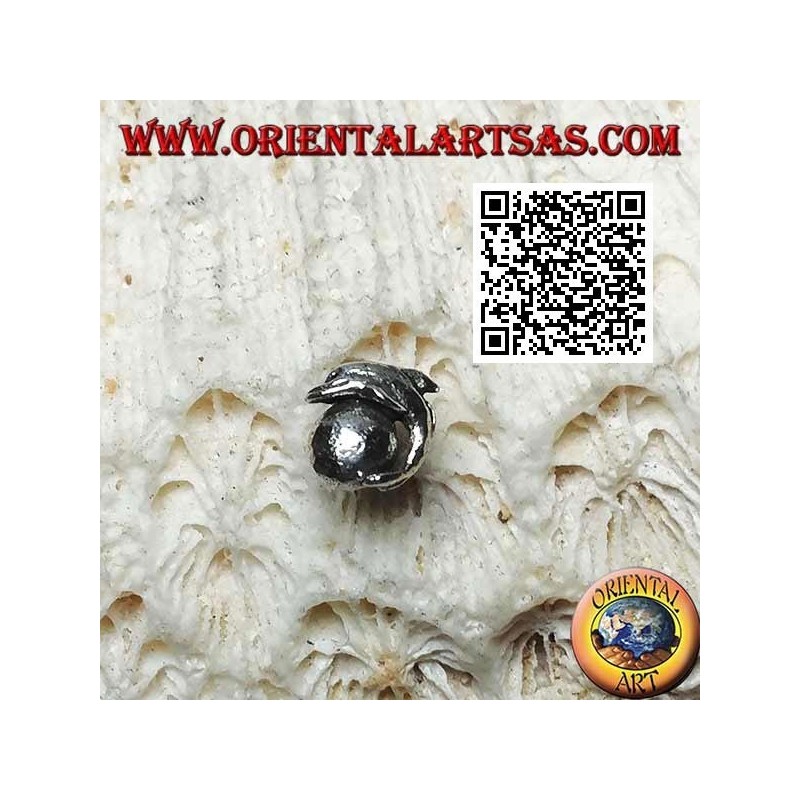Boucle d'oreille mini argent, le dauphin sur la balle (b)
