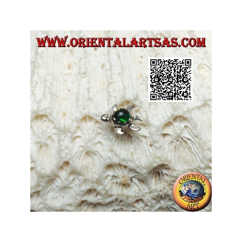 Mini boucle d'oreille en argent, la tortue de mer à la carapace verte