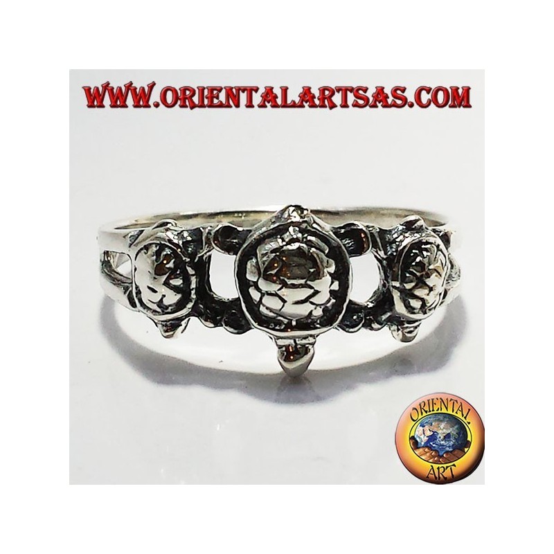 anillo de plata de tres tortugas