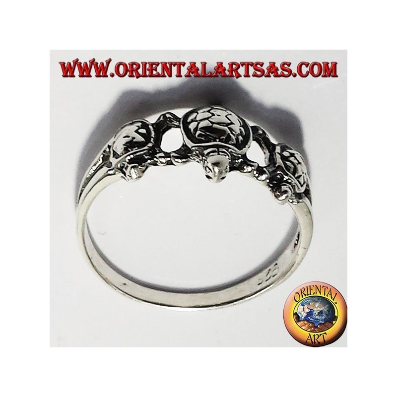 three turtle silver ring