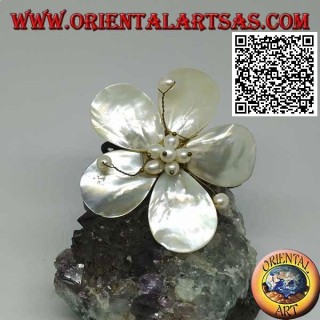 Bracciale rigido regolabile a fiore in madreperla con pistilli in ottone dorato rivestito (macramè)