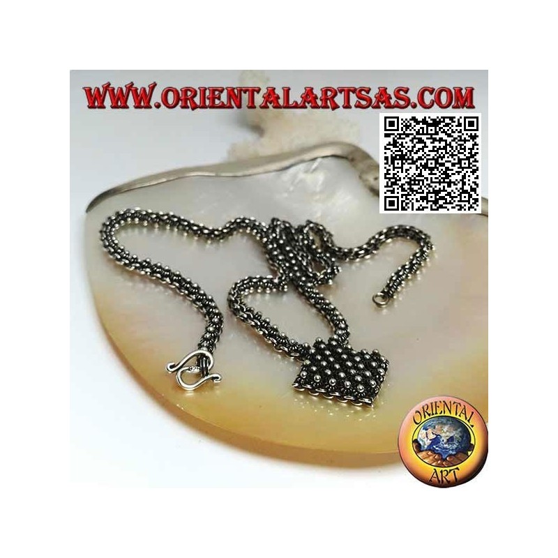 Collana in argento 925 ‰ a catena tempestata di fiorellini con rombo centrale da 45 cm 