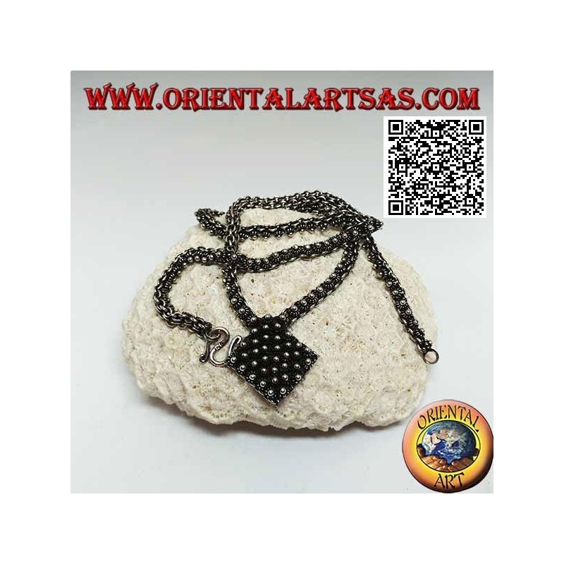 925 ‰ silver chain necklace studded with small flowers with central rhombus of 45 cm