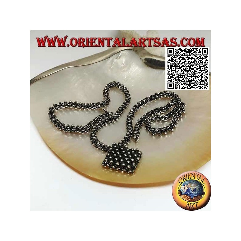 Collar de cadena de plata 925 ‰ tachonado de pequeñas flores con rombo central de 45 cm