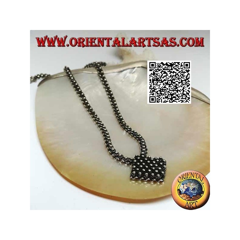 925 ‰ silver chain necklace studded with small flowers with central rhombus of 45 cm