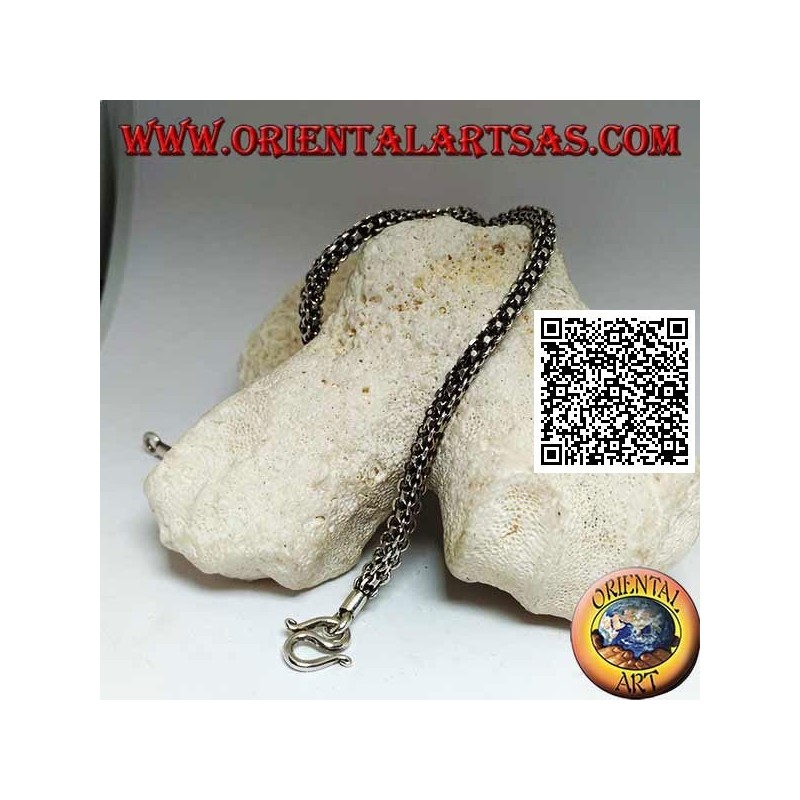 Collana in argento 925‰ a sezione quadrata di intreccio di anellini, girocollo da 41 cm x 4 mm