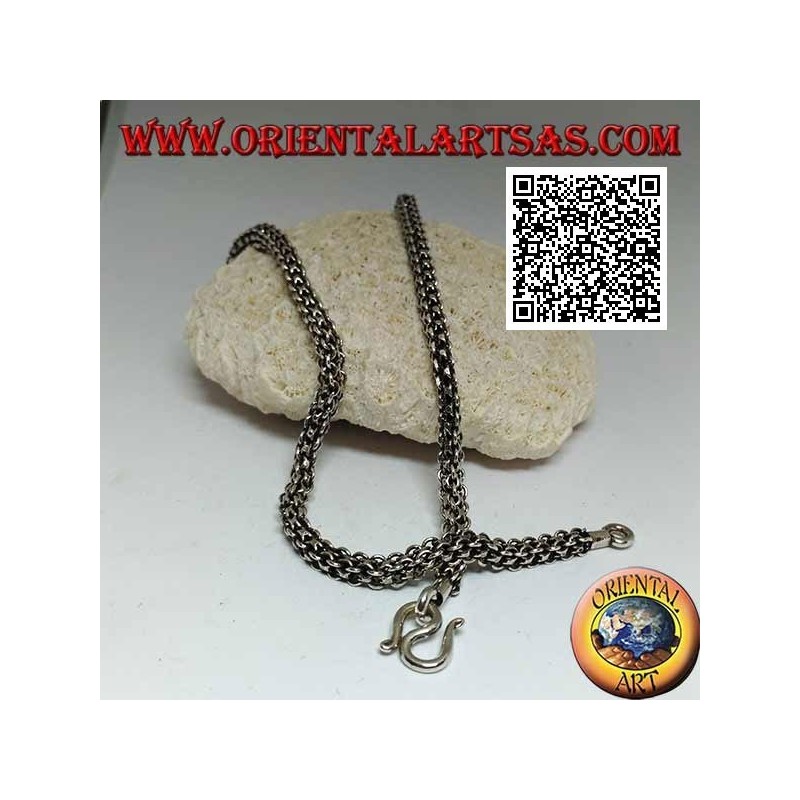 925 ‰ silver necklace with square section of intertwining rings, 41 cm x 4 mm choker