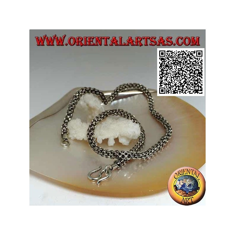 925 ‰ silver necklace with square section of intertwining rings, 41 cm x 4 mm choker