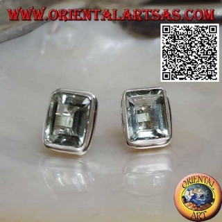 Silver lobe earrings with rectangular natural aquamarine (carré cut) on a smooth edge setting