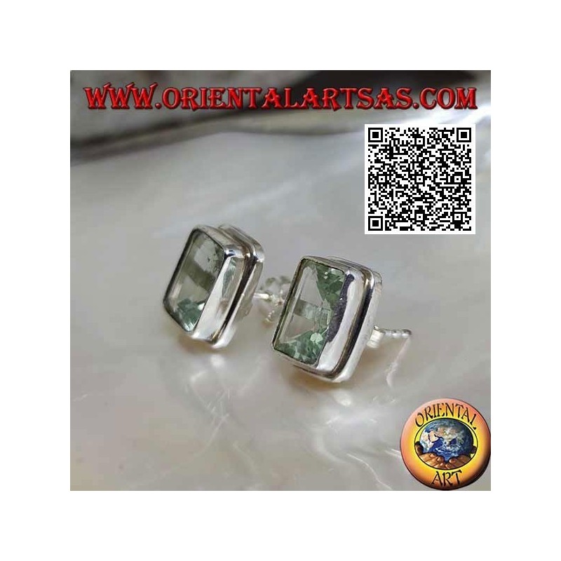 Silver lobe earrings with rectangular natural aquamarine (carré cut) on a smooth edge setting