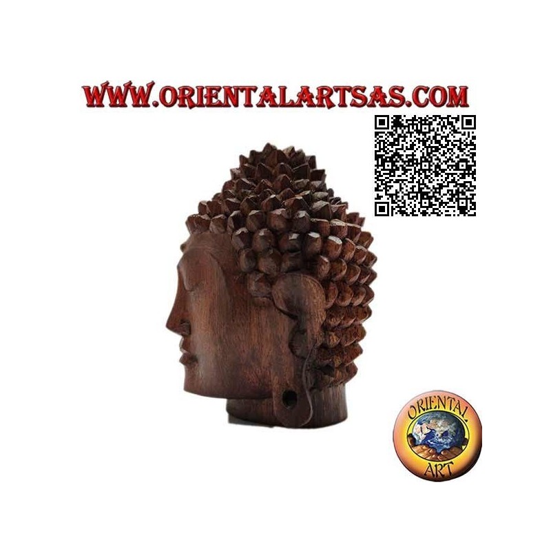 Dreidimensionale Buddha-Kopfskulptur aus einem 12 cm langen Block Suarholz