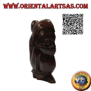 Schachtel in Form einer hockenden Hand der Aborigines, geschnitzt aus einem einzigen Block Suar-Holz (Lombok)