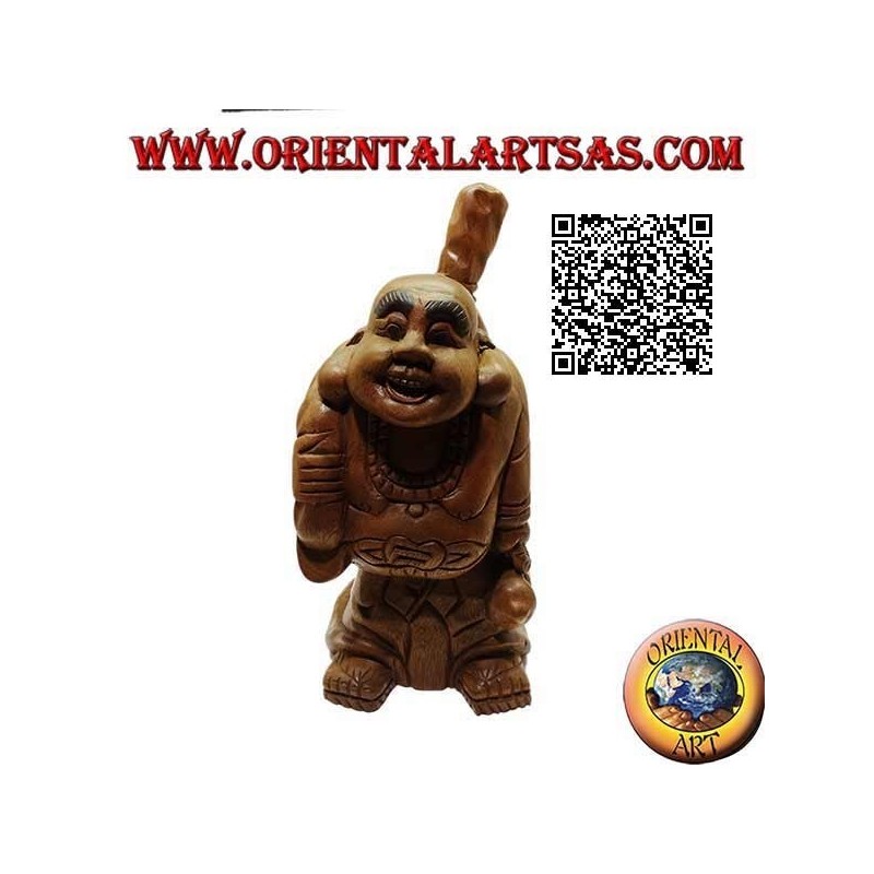 Sculpture of the Buddhist monk Budai or Hotei (Buddha of abundance and protector of the weak) in 32 cm teak wood