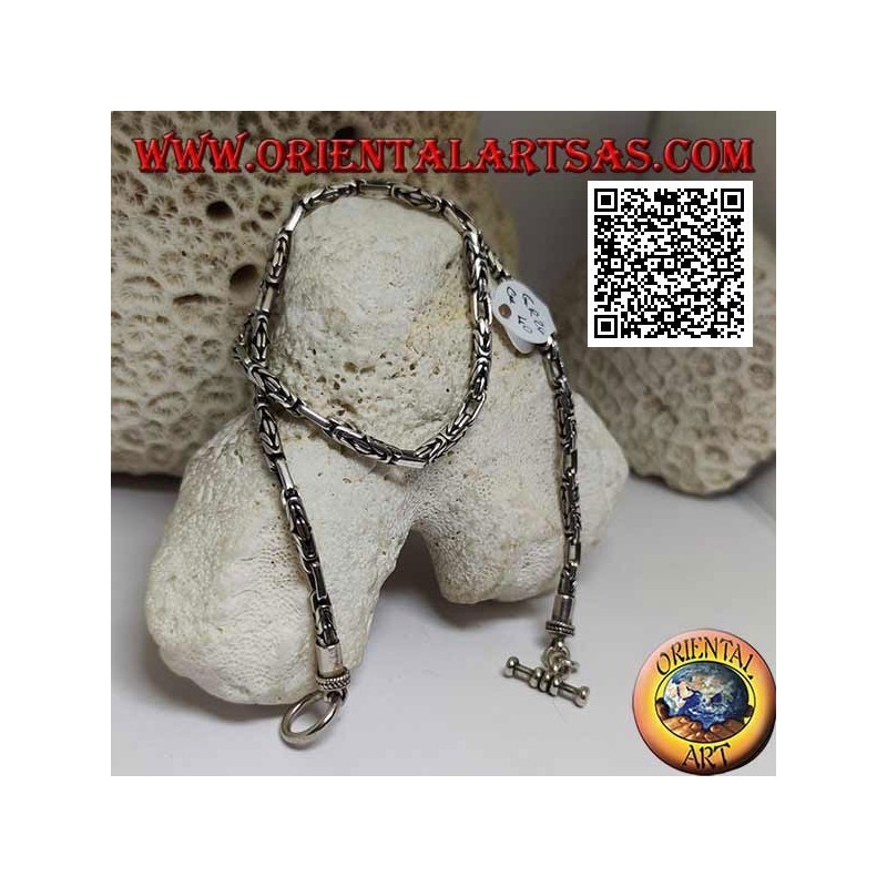 925 ‰ silver necklace with paired borobudur (Byzantine link), 42 cm x 3 mm