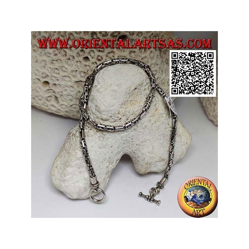 925 ‰ silver necklace with paired borobudur (Byzantine link), 42 cm x 3 mm
