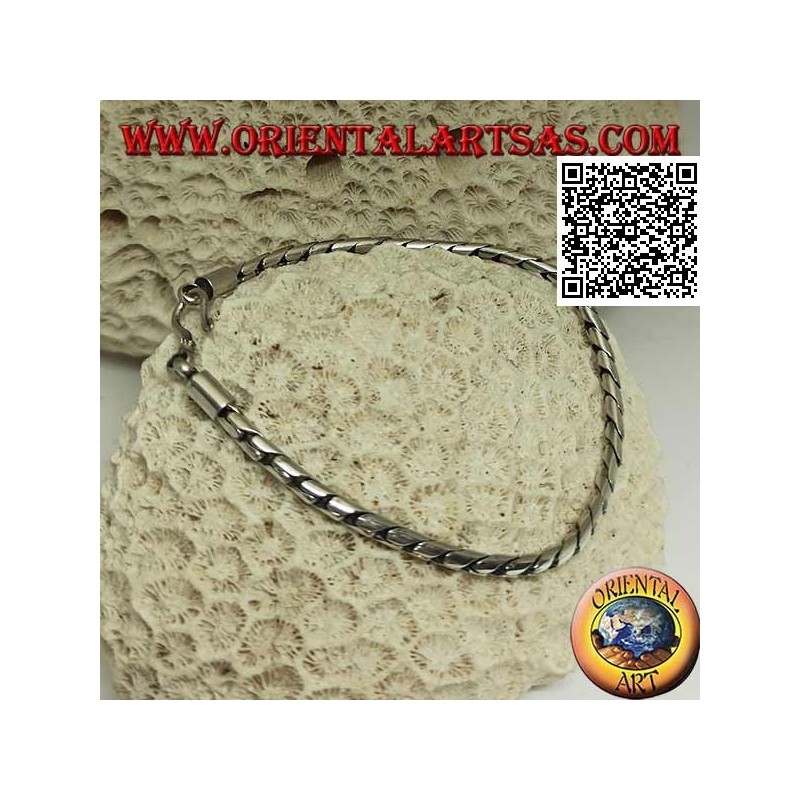 Pulsera de plata suave con bisagras redondas con gancho liso de 19,5 cm x 3 mm