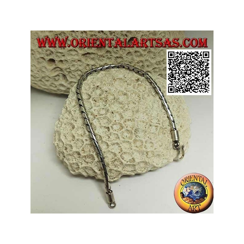 Pulsera de plata suave con bisagras redondas con gancho liso de 19,5 cm x 3 mm