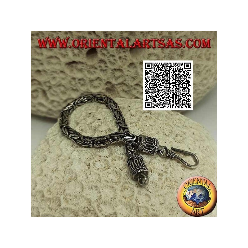 Silver "Borobudur" link bracelet (Byzantine link) with serpentine hook 15.5 cm x 4 mm