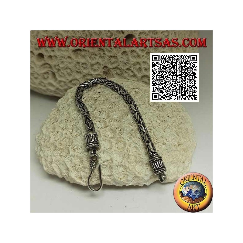 Silbernes "Borobudur" Gliederarmband (byzantinisches Glied) mit Serpentinenhaken 15,5 cm x 4 mm