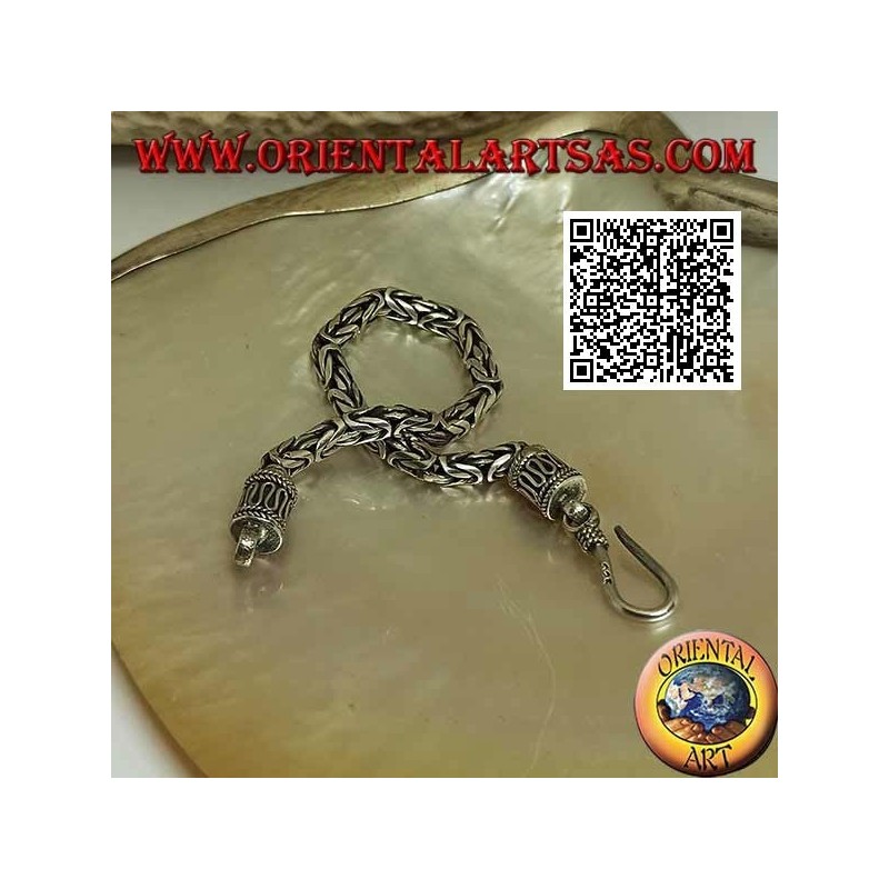 Bracelet à maillons "Borobudur" en argent (lien byzantin) avec crochet serpentin 15,5 cm x 4 mm