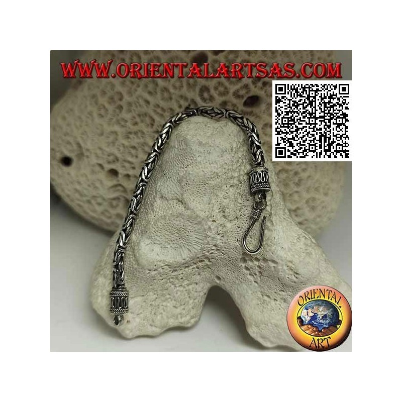 Bracelet à maillons "Borobudur" en argent (lien byzantin) avec crochet serpentin 15,5 cm x 4 mm