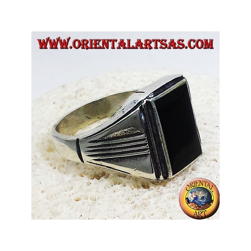 anillo de plata con ónix rectangulares