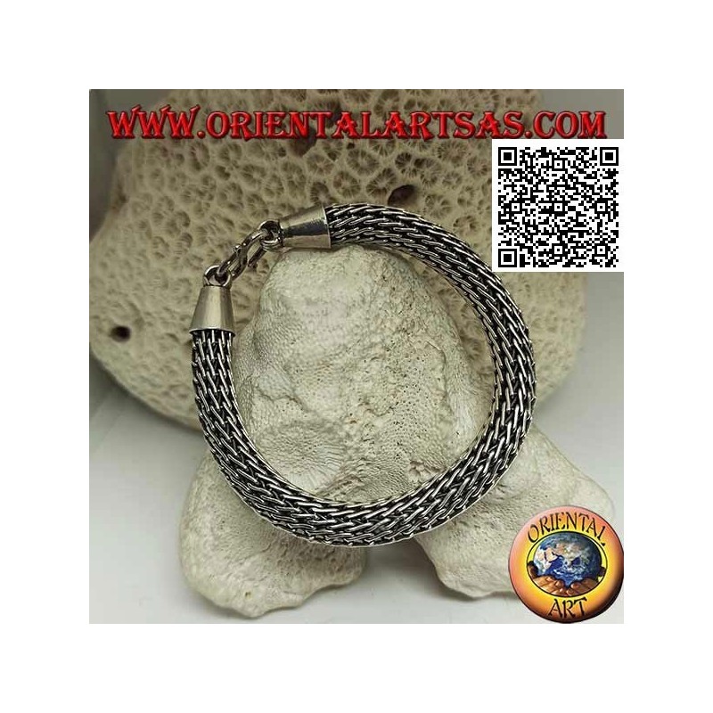 Bracciale in argento tubolare a fitto intreccio con gancio liscio da 21 cm x 10 mm