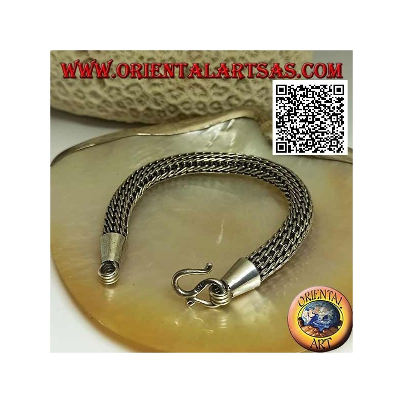 Pulsera de plata tubular de tejido grueso con gancho liso de 21 cm x 10 mm