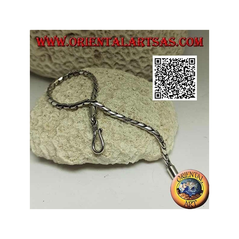 Soft silver round jointed bracelet with smooth 20 cm x 3 mm hook