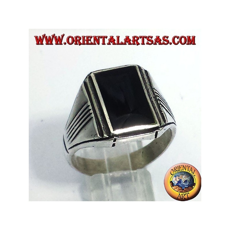 Silberring mit Onyx rechteckigen