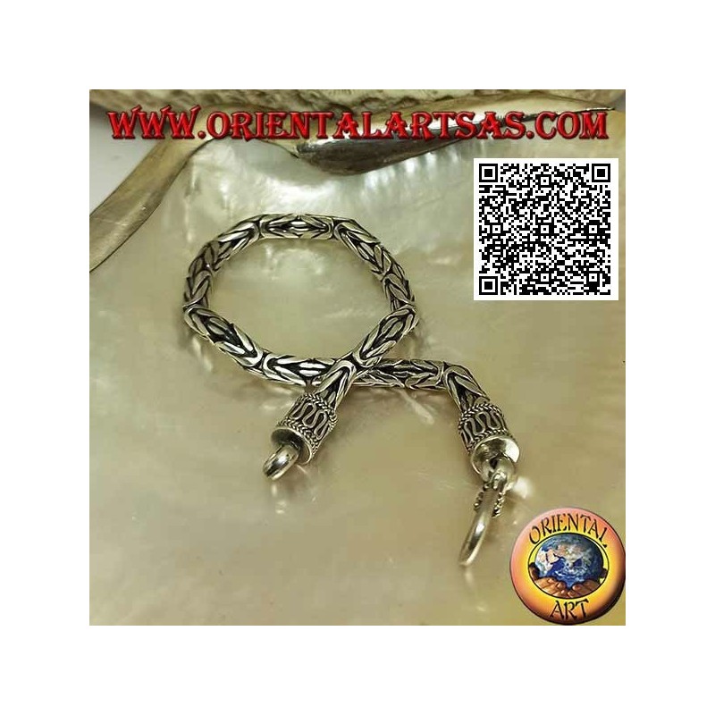 Bracelet à maillons "Borobudur" en argent (lien byzantin) avec crochet serpentin de 18,5 cm x 4 mm